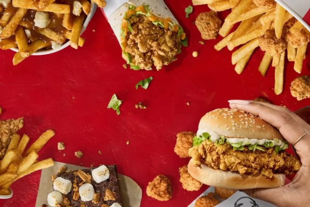 KFC Menu Canada Gallery Image (3) shows burger, wrap and fries on board