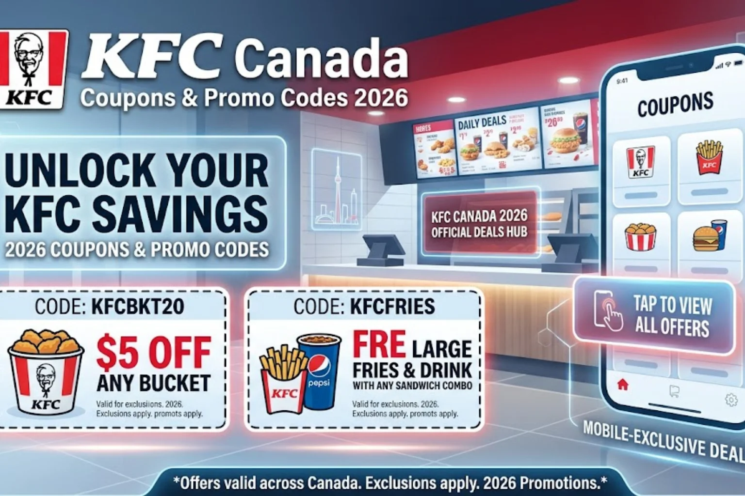 A KFC Canada Coupons Page Feature Image shows KFC Canada Coupons & Promo Codes 2026