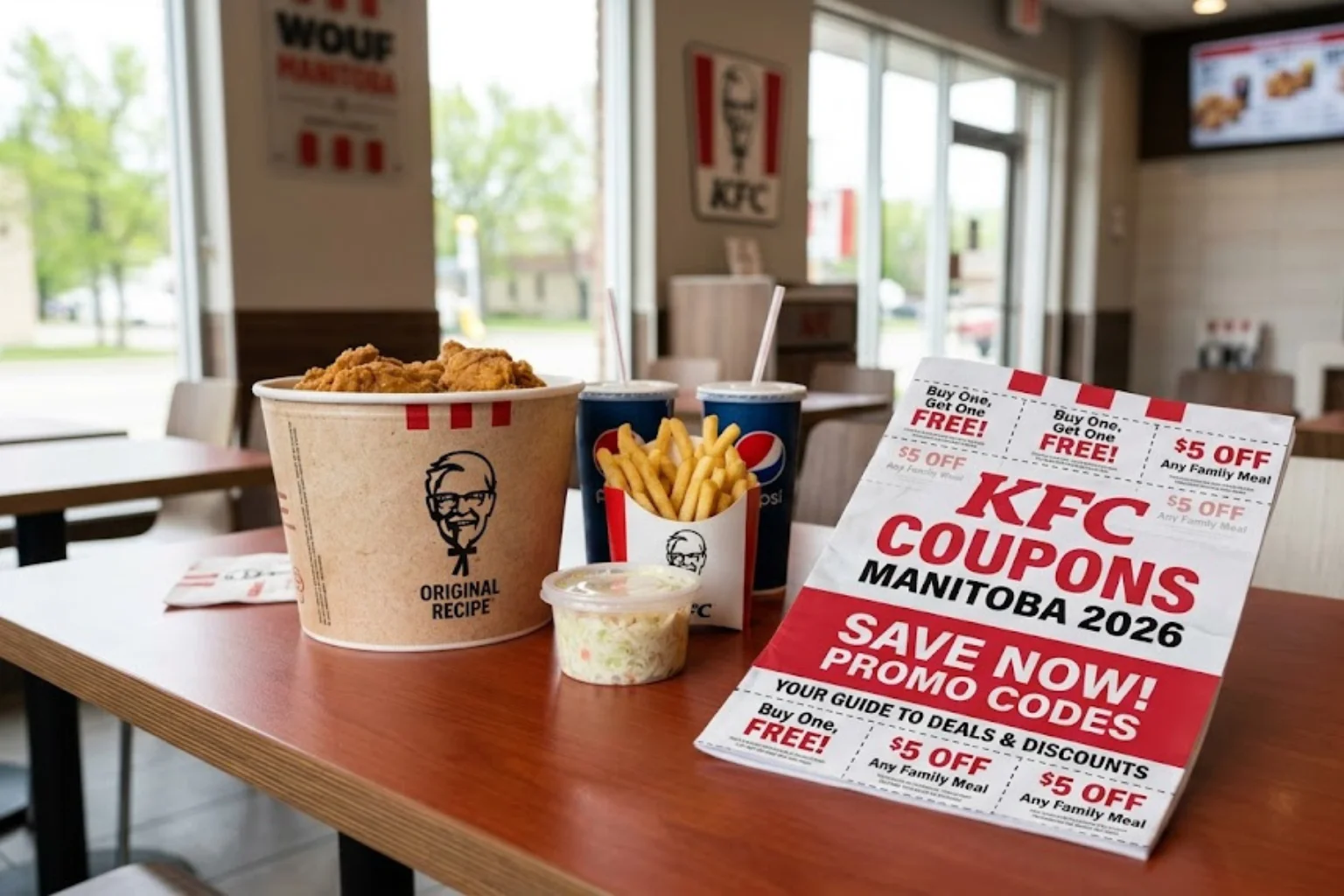 A kfcmenucanada.com Website Page Image Shows KFC Coupons Manitoba | Promo Codes & How to Save in 2026?